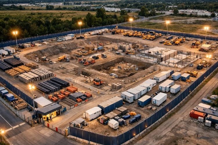 Construction site surveillance and monitoring services using satellite technology for security and asset protection