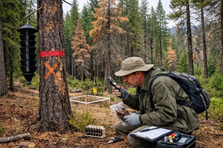 Forest health monitoring and pest detection using satellite multispectral analysis