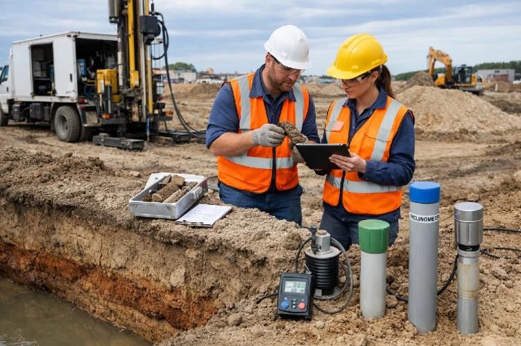 Geotechnical monitoring and survey services for site assessment and ground stability evaluation