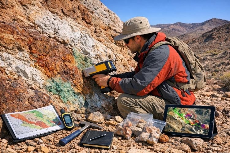 Mineral exploration using hyperspectral satellite imaging for gold copper and rare earth detection