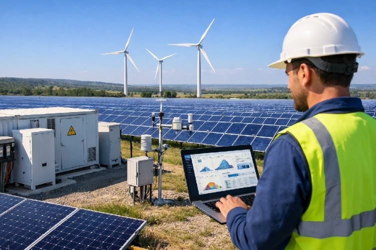 Renewable energy monitoring for solar panel and wind turbine performance using satellite technology