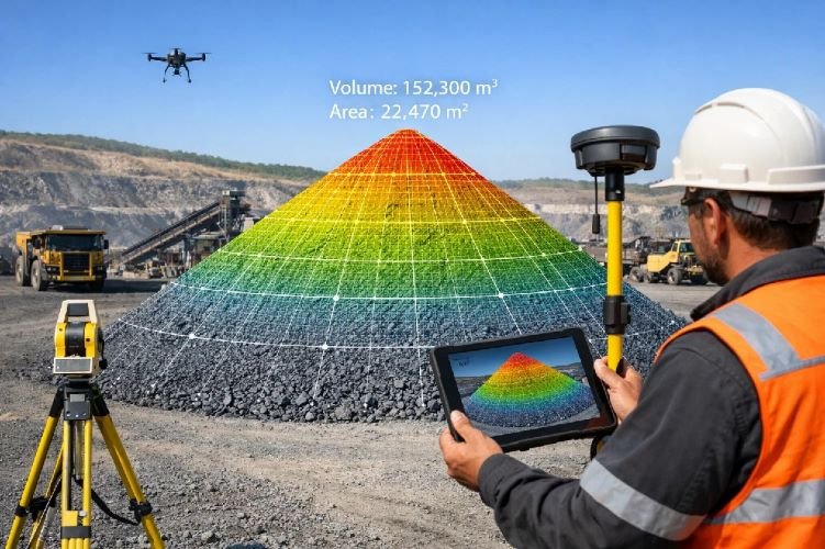 Stockpile measurement and volume calculation using satellite photogrammetry for mining production estimation