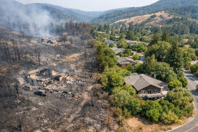 Wildfire risk assessment and fire damage detection for insurance using satellite monitoring