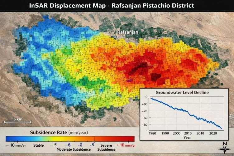 InSAR Displacement Map Rafsanjan Pistachio Subsidence Data Visualization