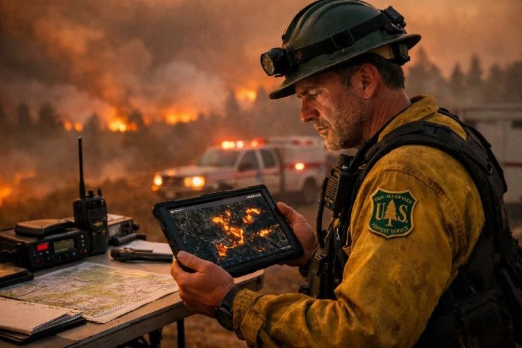 Incident Commander Using Satellite Fire Map