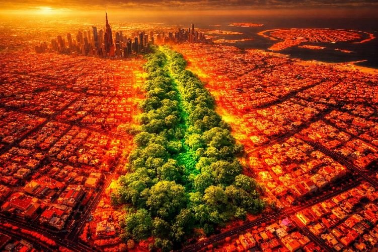 Dubai 2040 Green Spine urban cooling satellite monitoring smart city