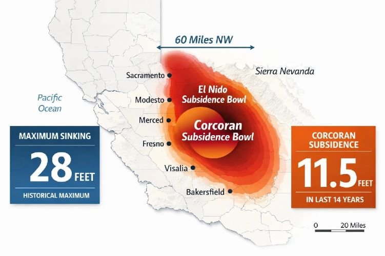 San Joaquin Valley Subsidence Map Corcoran El Nido