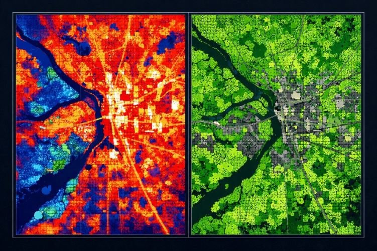 land surface temperature monitoring NDVI urban heat island satellite analysis