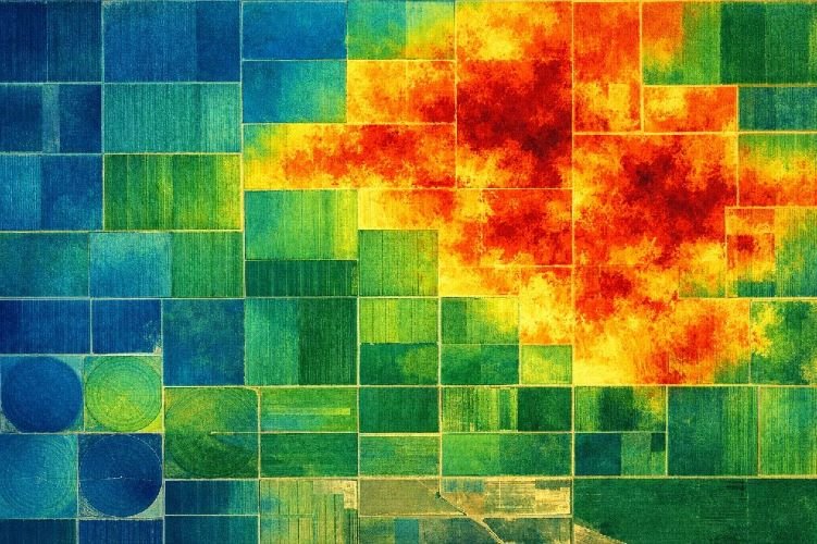 satellite thermal map crop water stress detection field